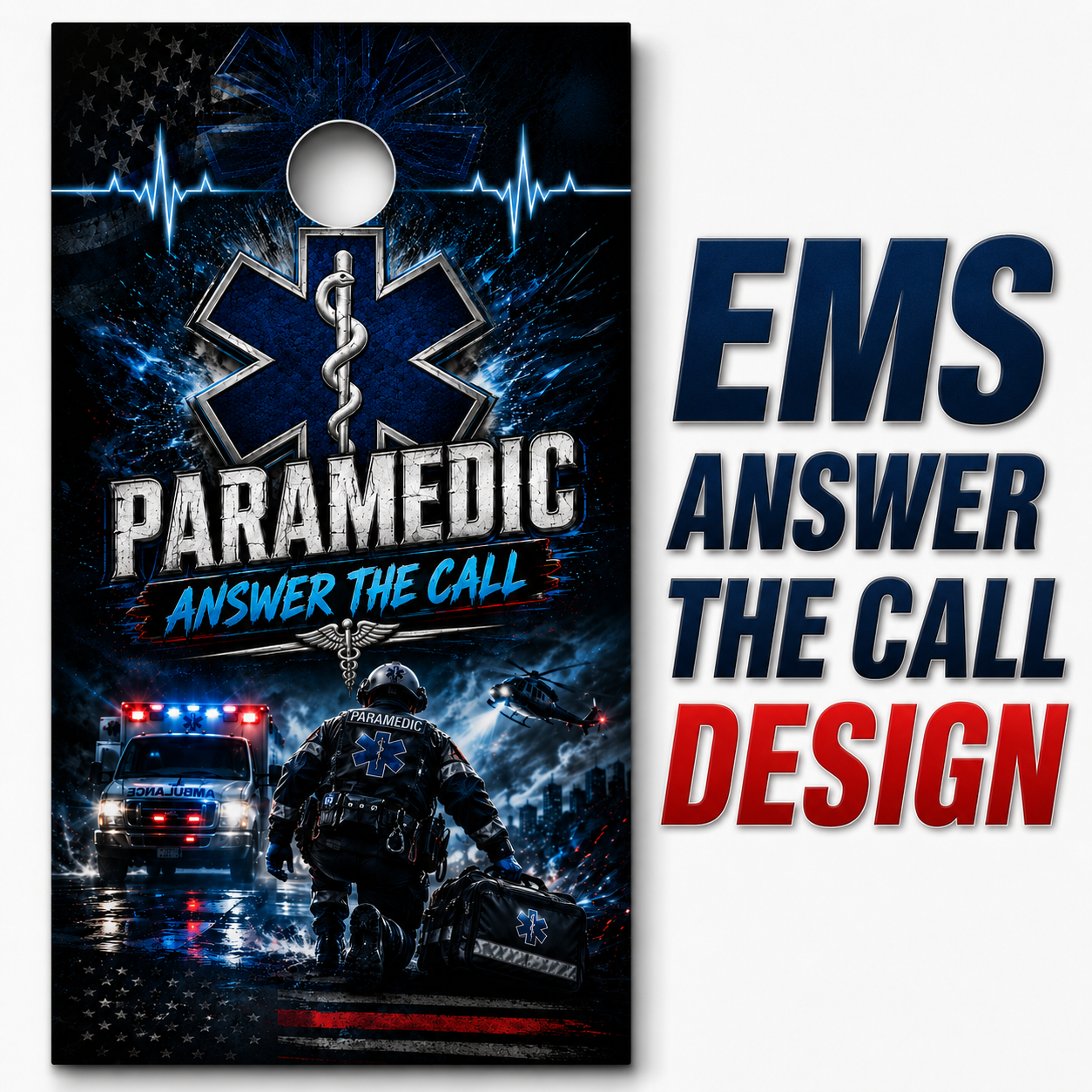 Paramedic Cornhole Board Wraps - EMS Answer The Call Vinyl Wrap Set of 2