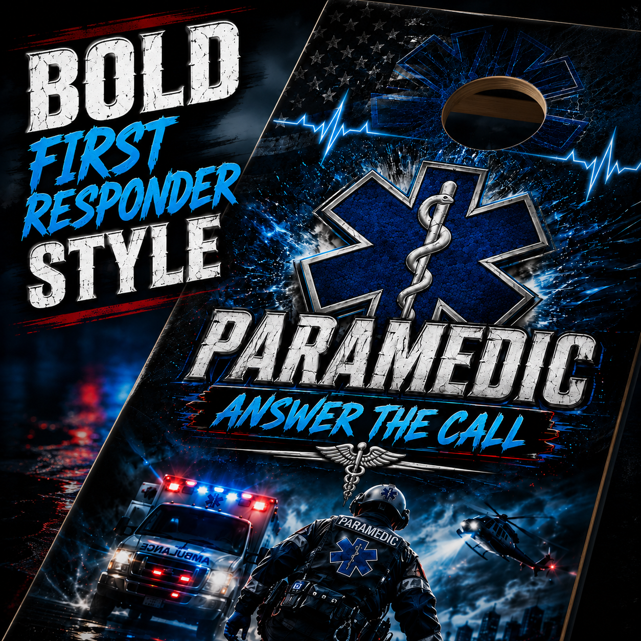 Paramedic Cornhole Board Wraps - EMS Answer The Call Vinyl Wrap Set of 2