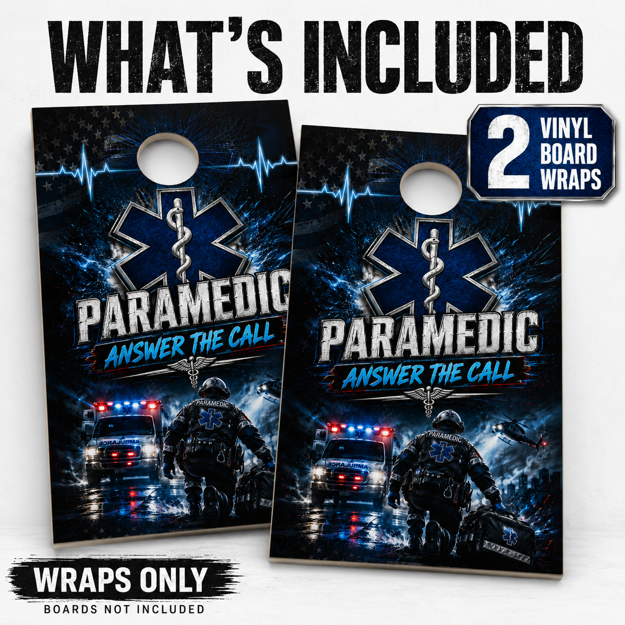 Paramedic Cornhole Board Wraps - EMS Answer The Call Vinyl Wrap Set of 2