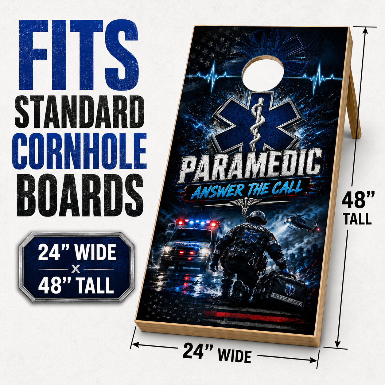Paramedic Cornhole Board Wraps - EMS Answer The Call Vinyl Wrap Set of 2