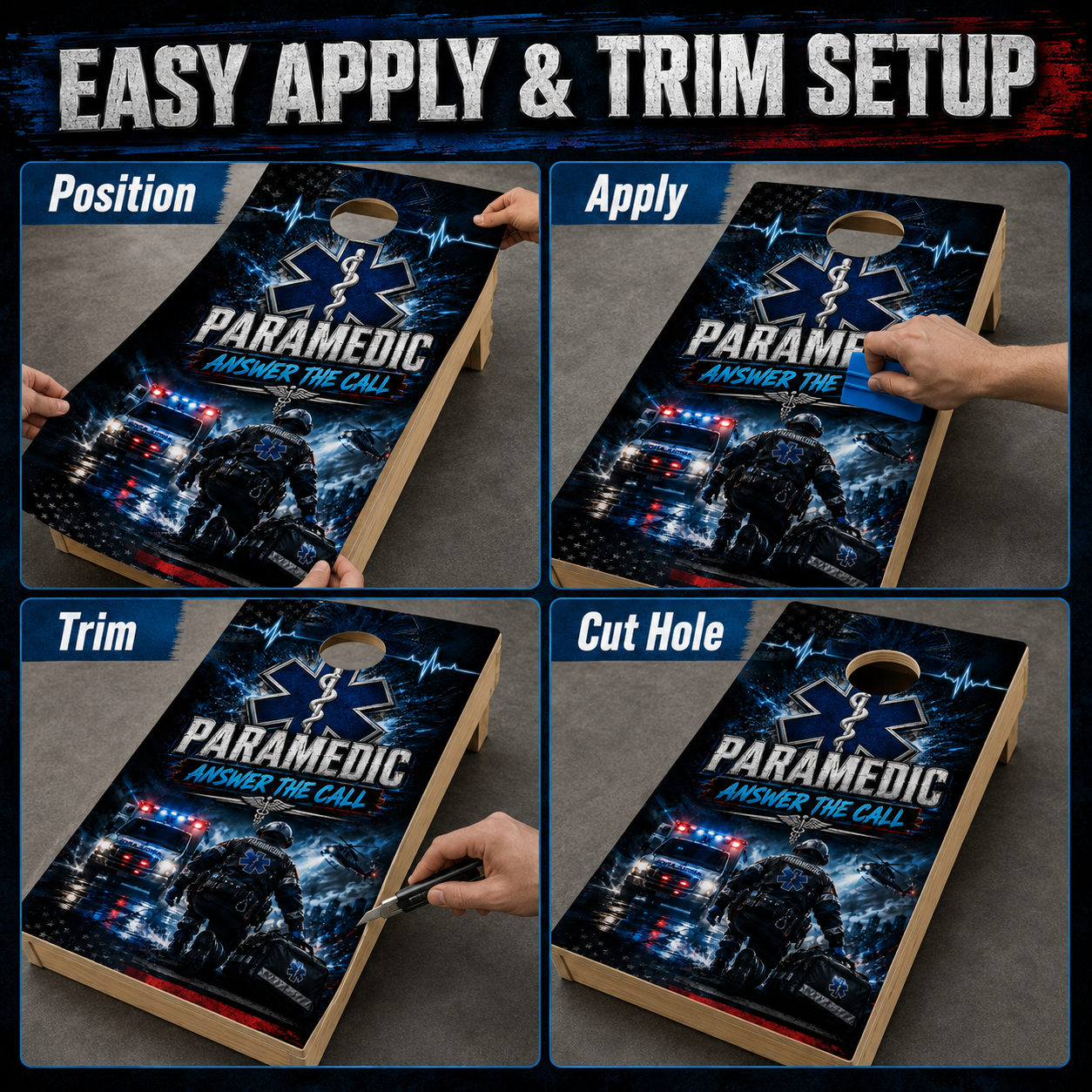 Paramedic Cornhole Board Wraps - EMS Answer The Call Vinyl Wrap Set of 2