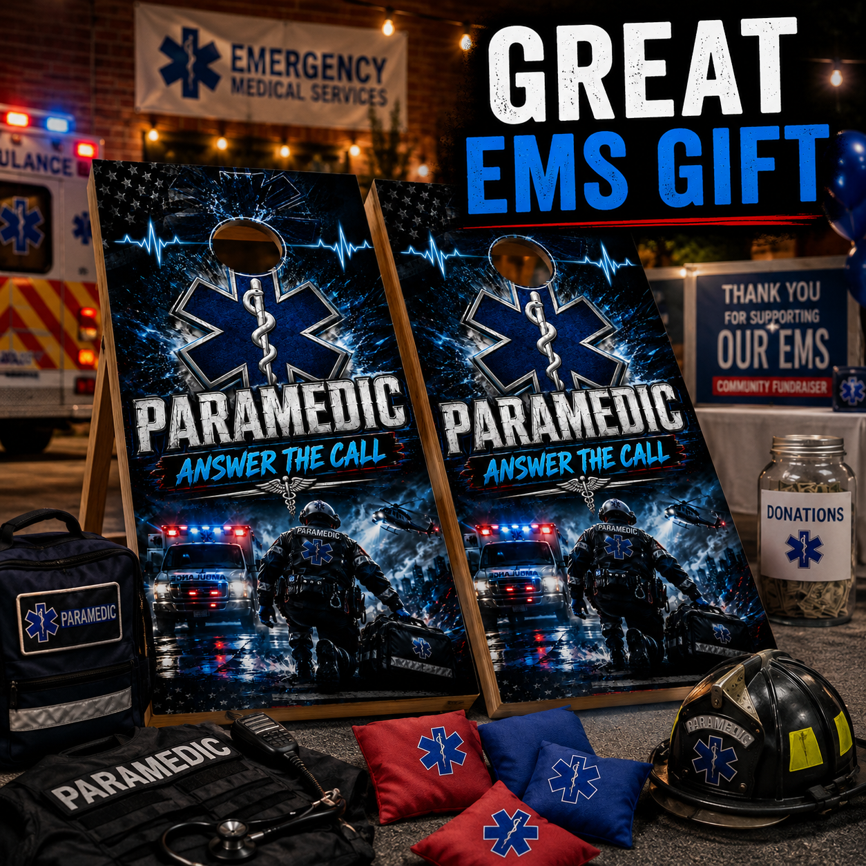 Paramedic Cornhole Board Wraps - EMS Answer The Call Vinyl Wrap Set of 2