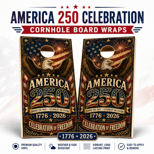 America 250 Celebration Cornhole Board Wraps | Patriotic Eagle 1776-2026 Vinyl Wrap Set