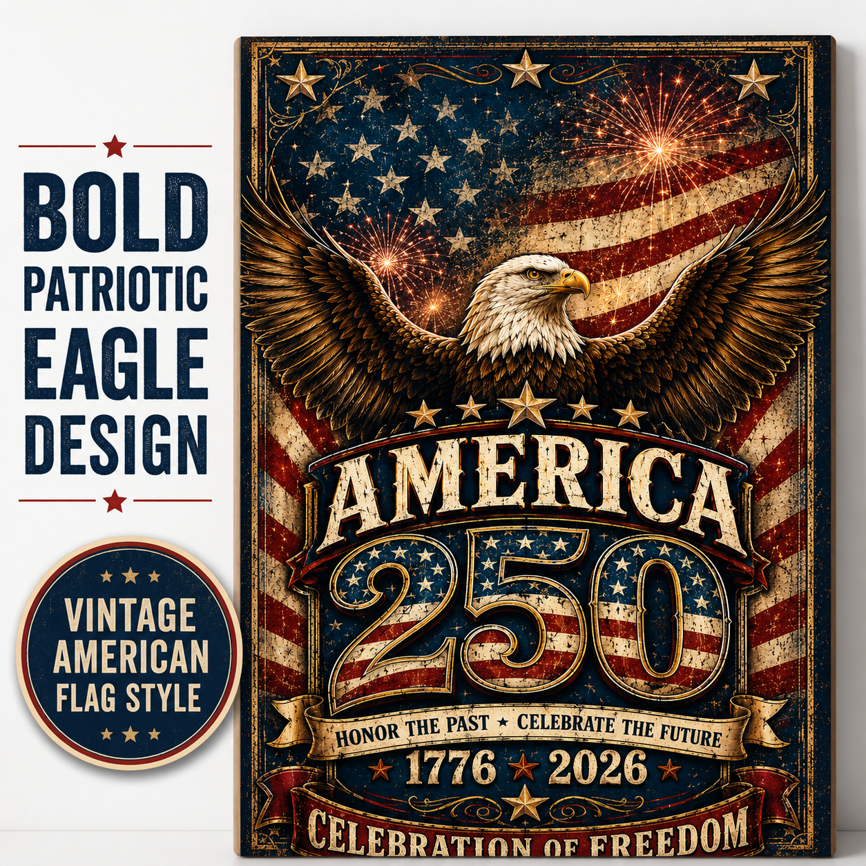 America 250 Celebration Cornhole Board Wraps | Patriotic Eagle 1776-2026 Vinyl Wrap Set