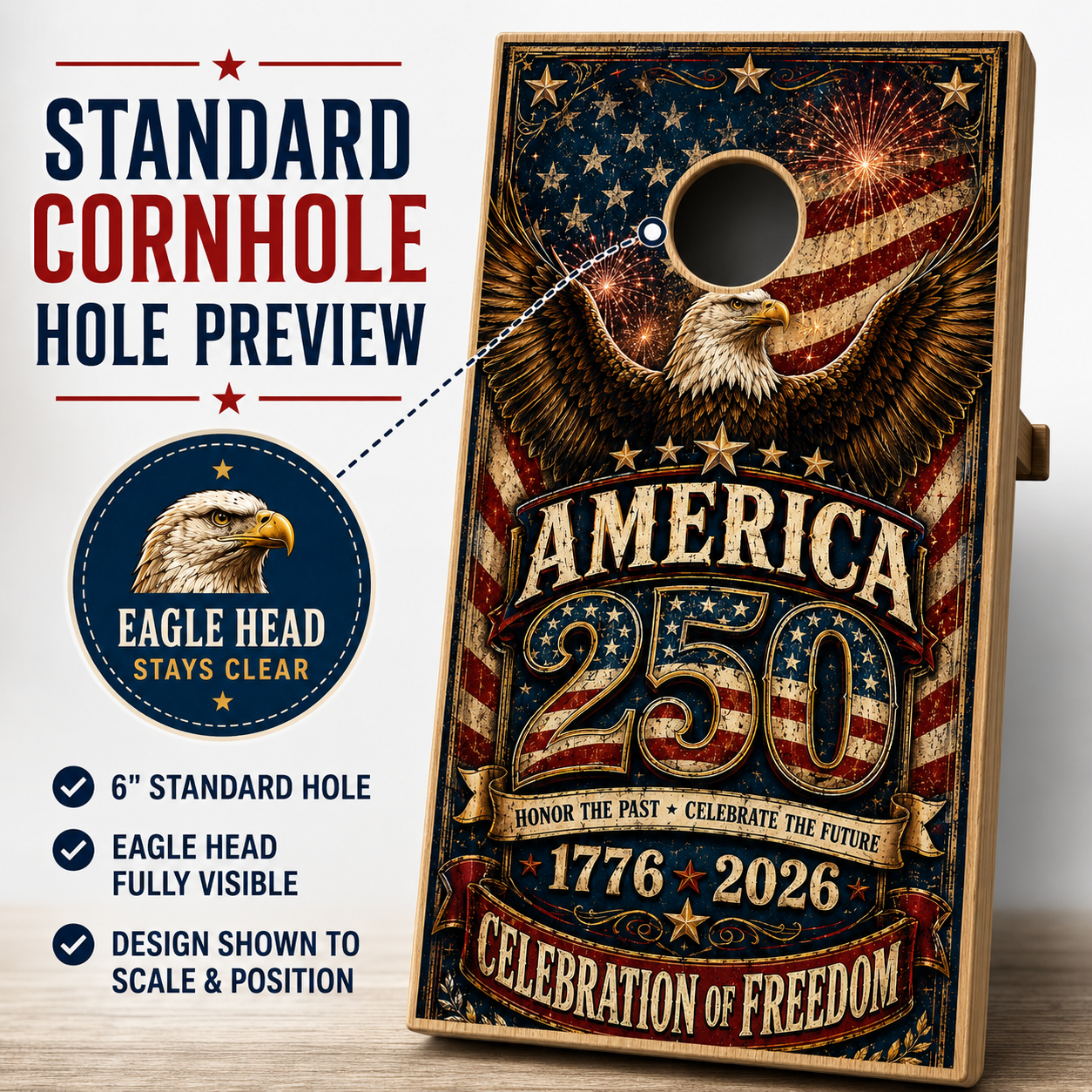 America 250 Celebration Cornhole Board Wraps | Patriotic Eagle 1776-2026 Vinyl Wrap Set