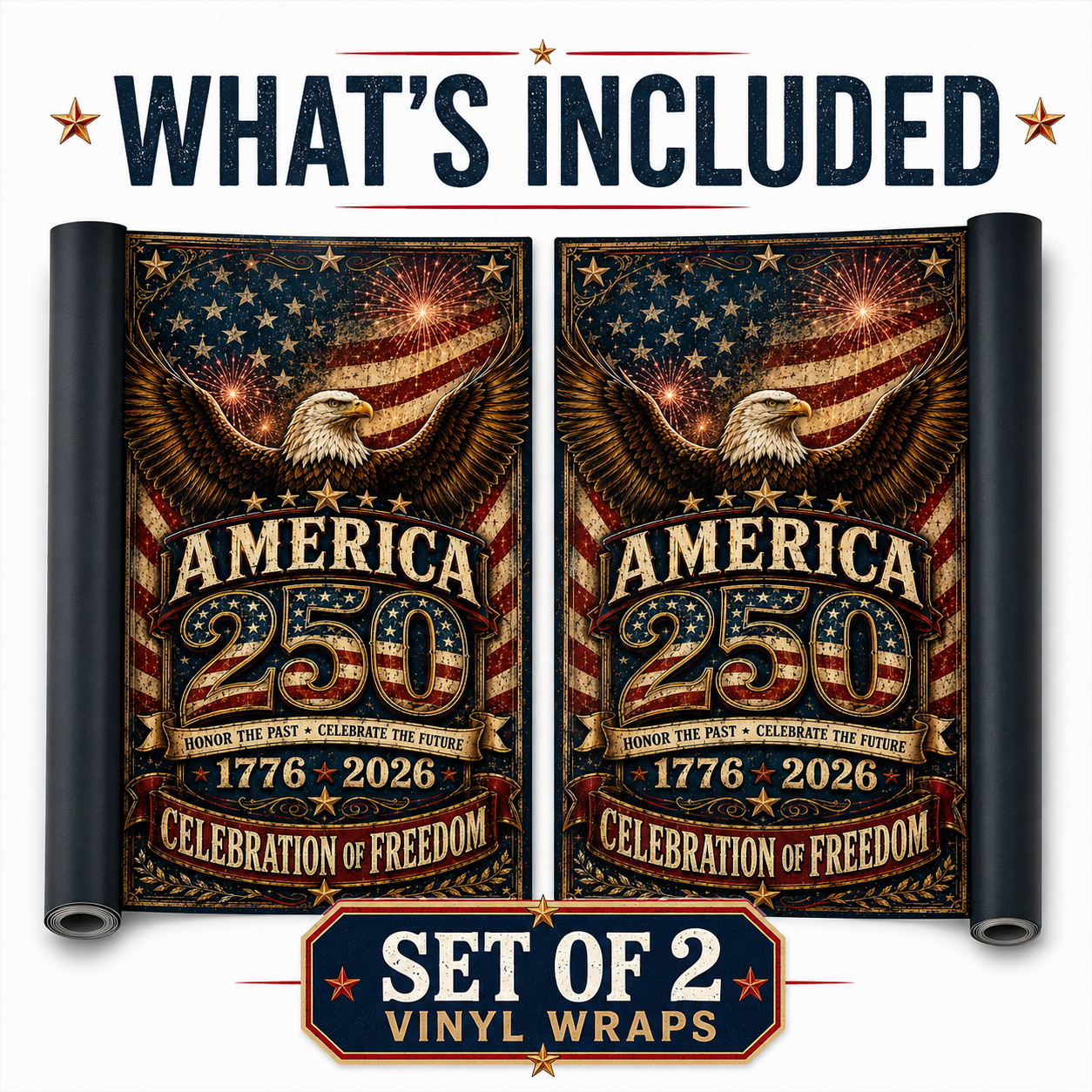 America 250 Celebration Cornhole Board Wraps | Patriotic Eagle 1776-2026 Vinyl Wrap Set