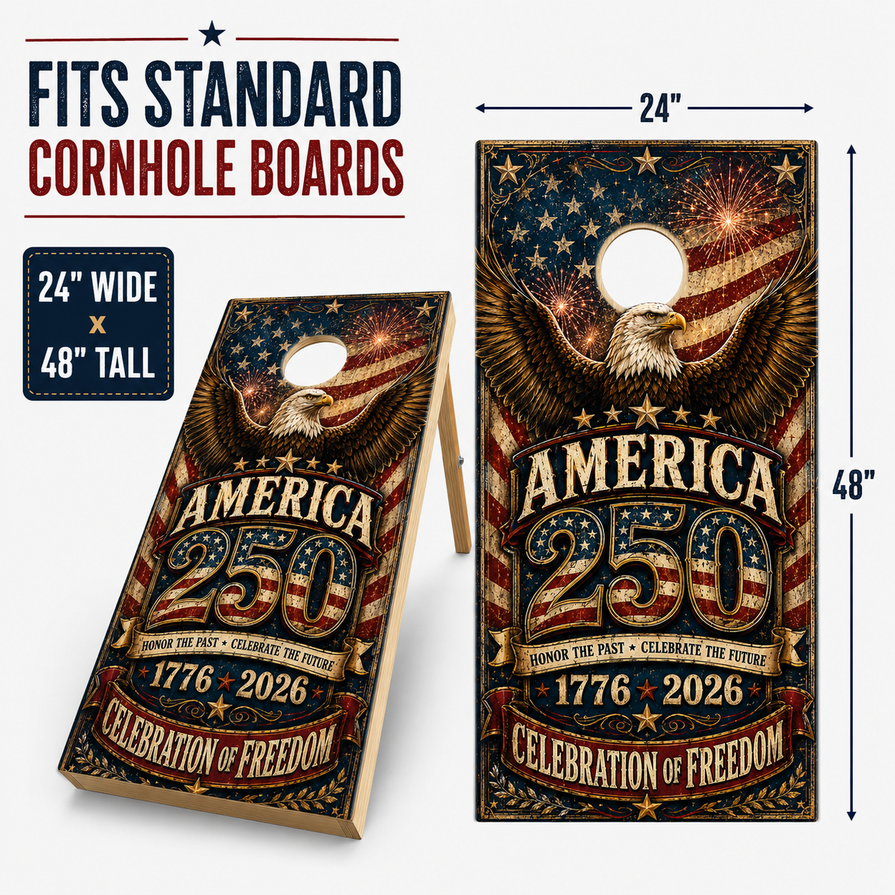 America 250 Celebration Cornhole Board Wraps | Patriotic Eagle 1776-2026 Vinyl Wrap Set