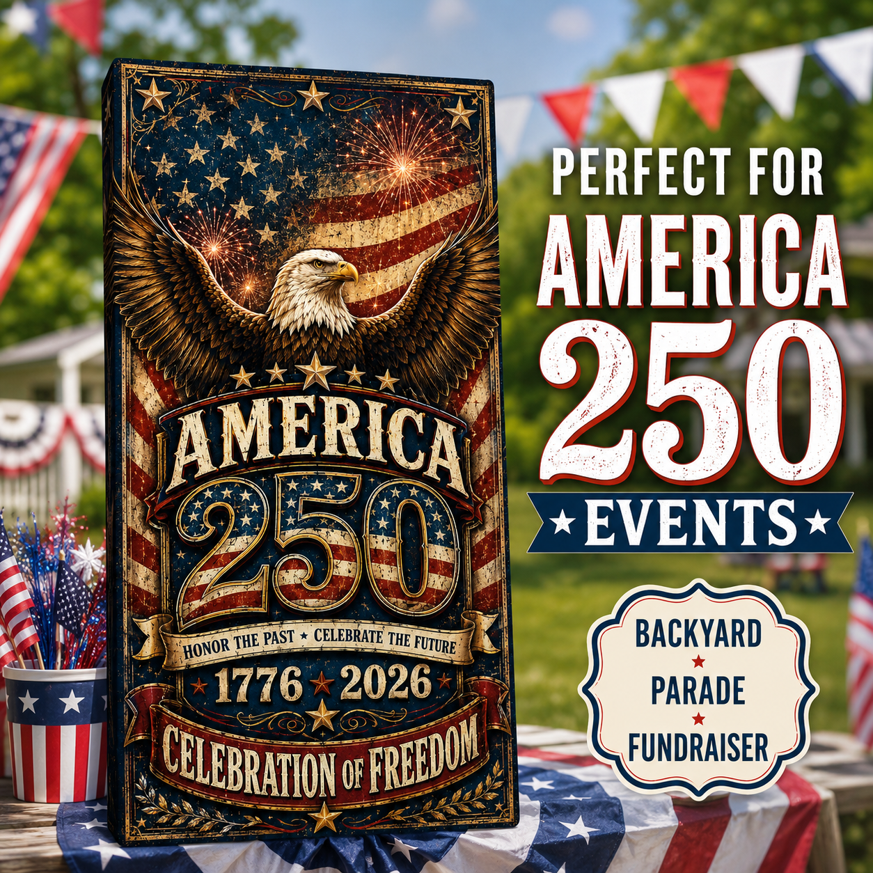 America 250 Celebration Cornhole Board Wraps | Patriotic Eagle 1776-2026 Vinyl Wrap Set