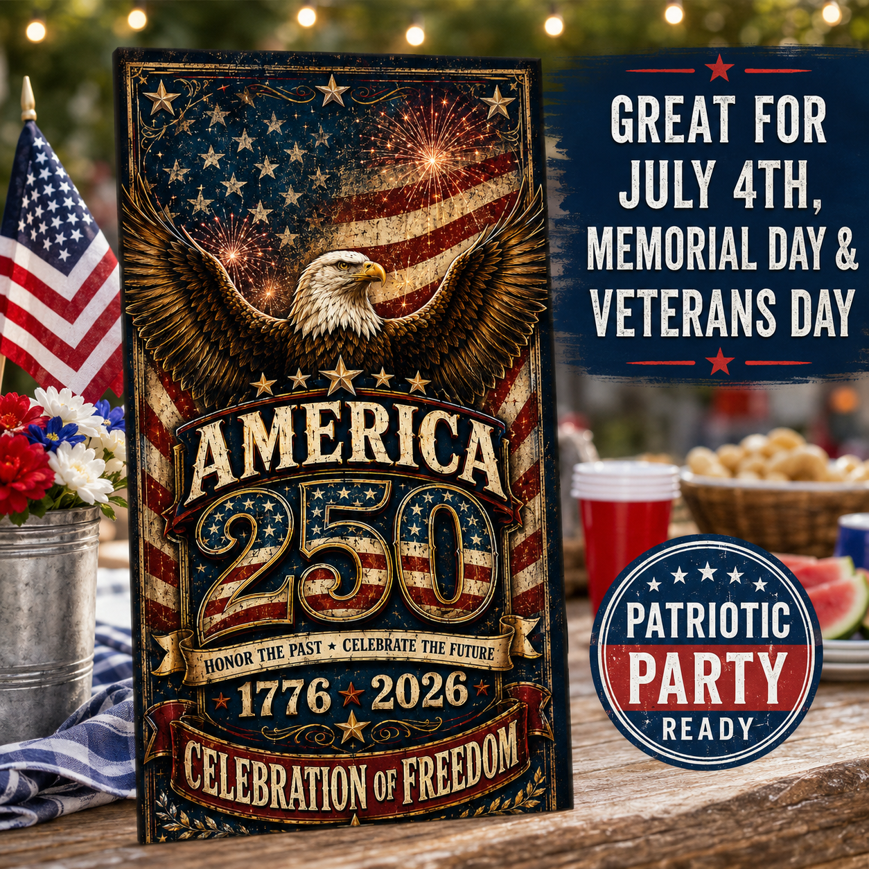 America 250 Celebration Cornhole Board Wraps | Patriotic Eagle 1776-2026 Vinyl Wrap Set