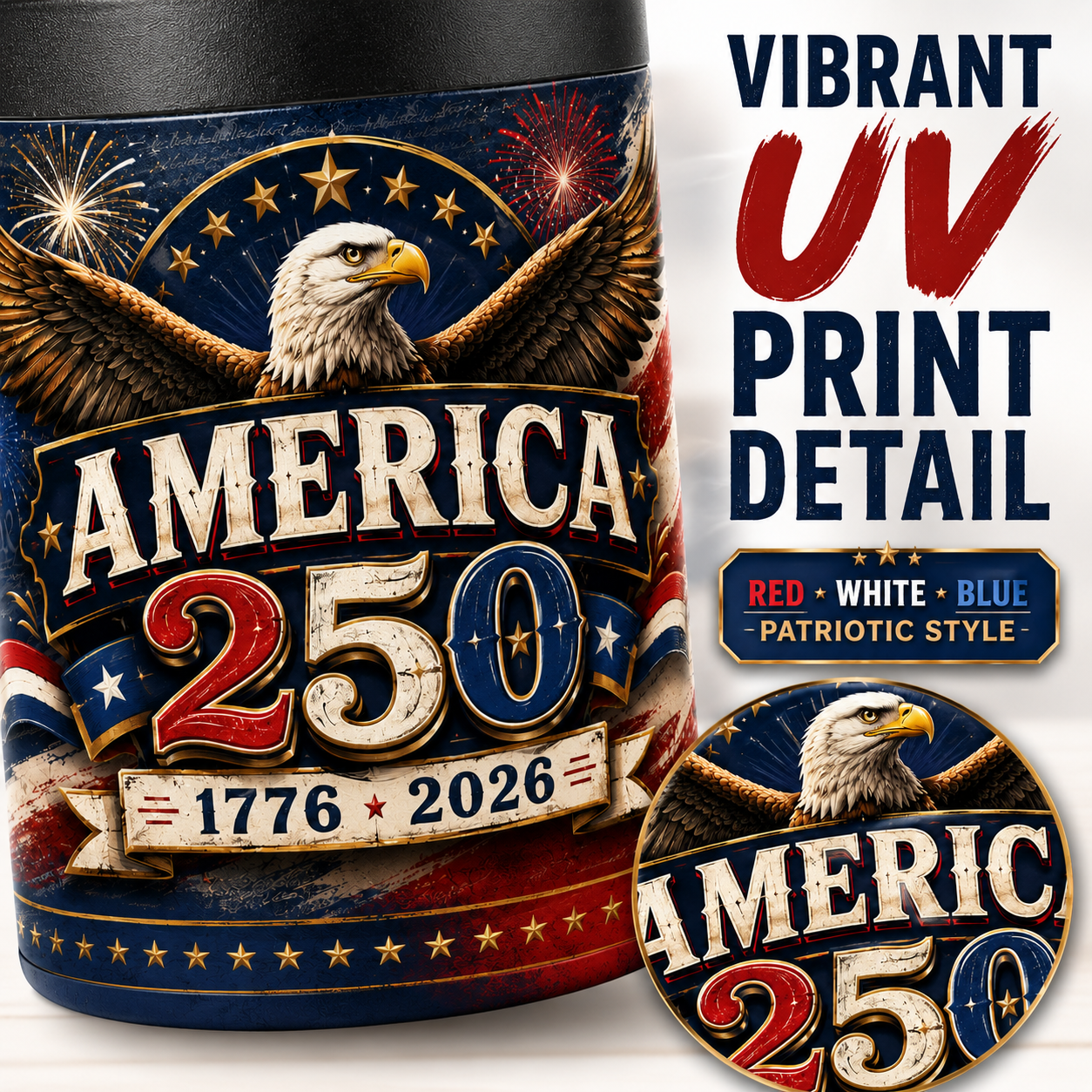America 250 Polar Camel Beverage Holder | Patriotic Eagle Can Cooler