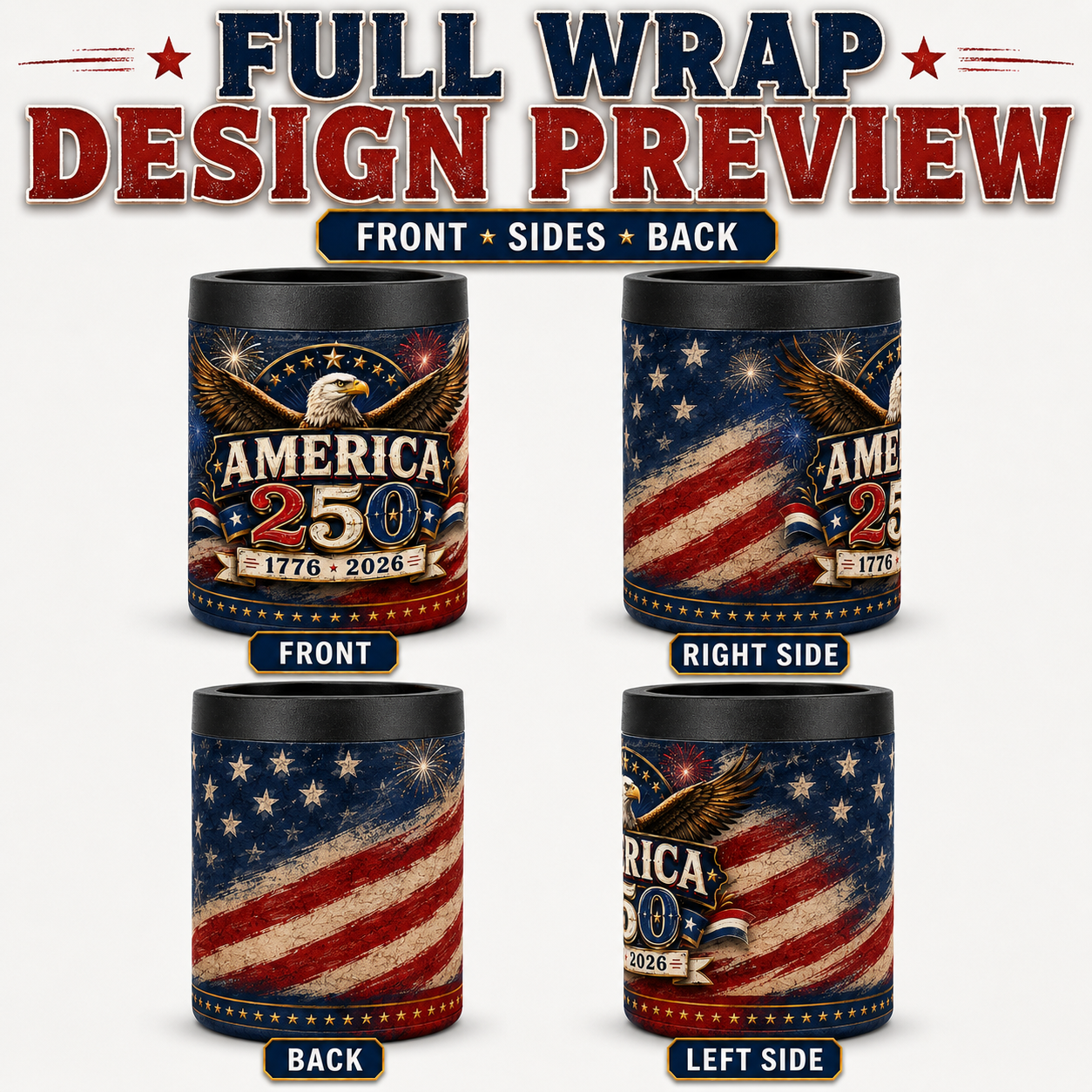 America 250 Polar Camel Beverage Holder | Patriotic Eagle Can Cooler