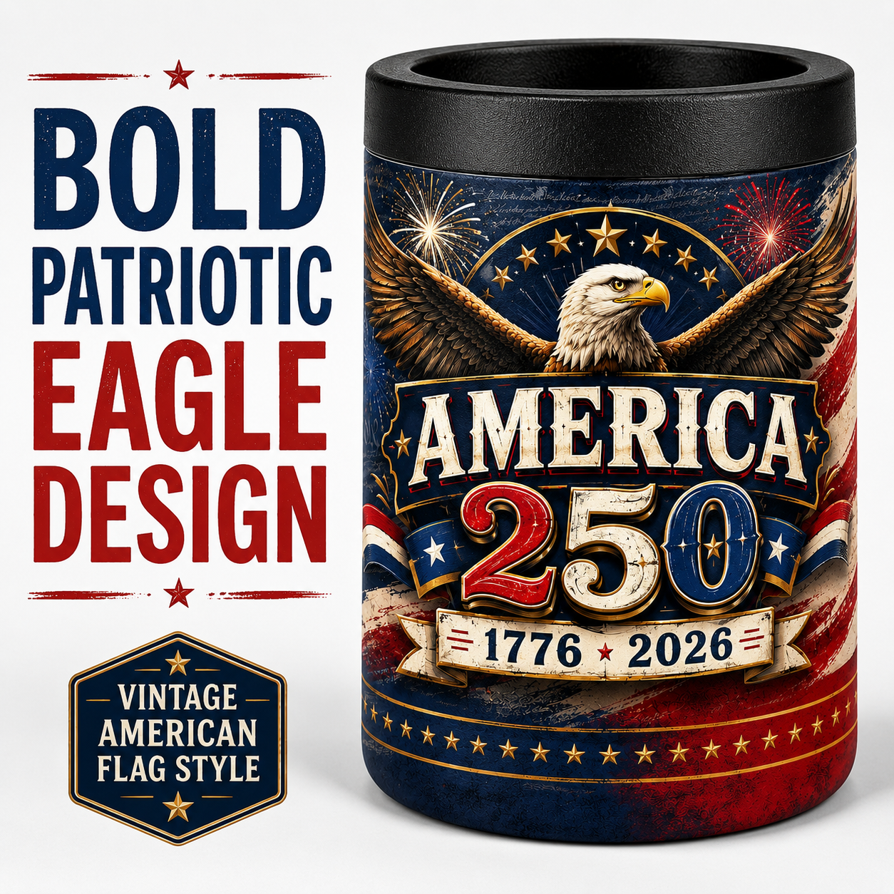 America 250 Polar Camel Beverage Holder | Patriotic Eagle Can Cooler