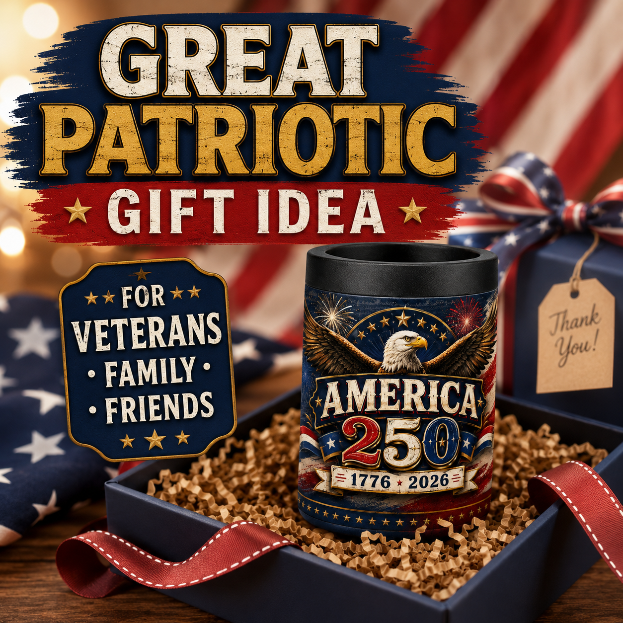 America 250 Polar Camel Beverage Holder | Patriotic Eagle Can Cooler