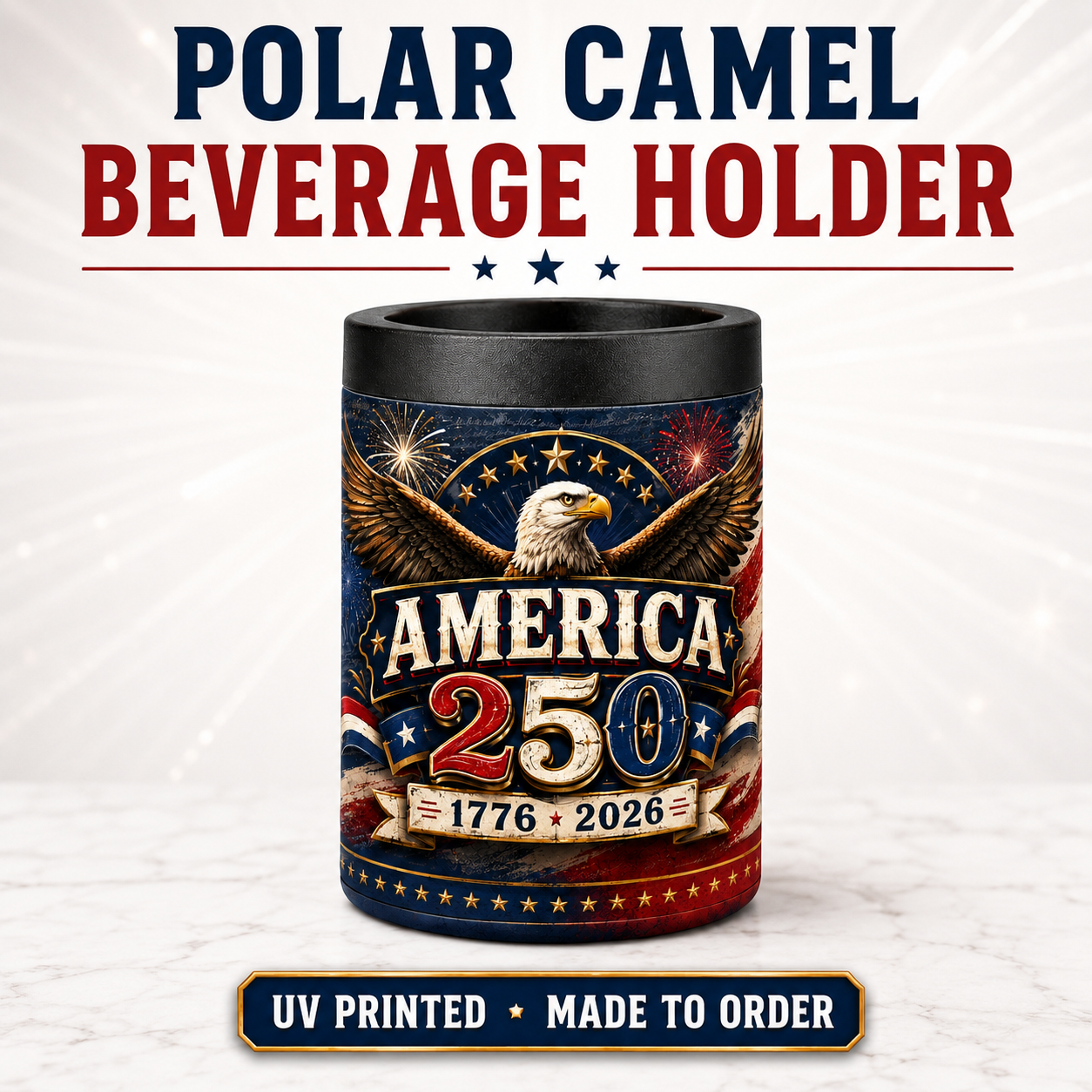 America 250 Polar Camel Beverage Holder | Patriotic Eagle Can Cooler
