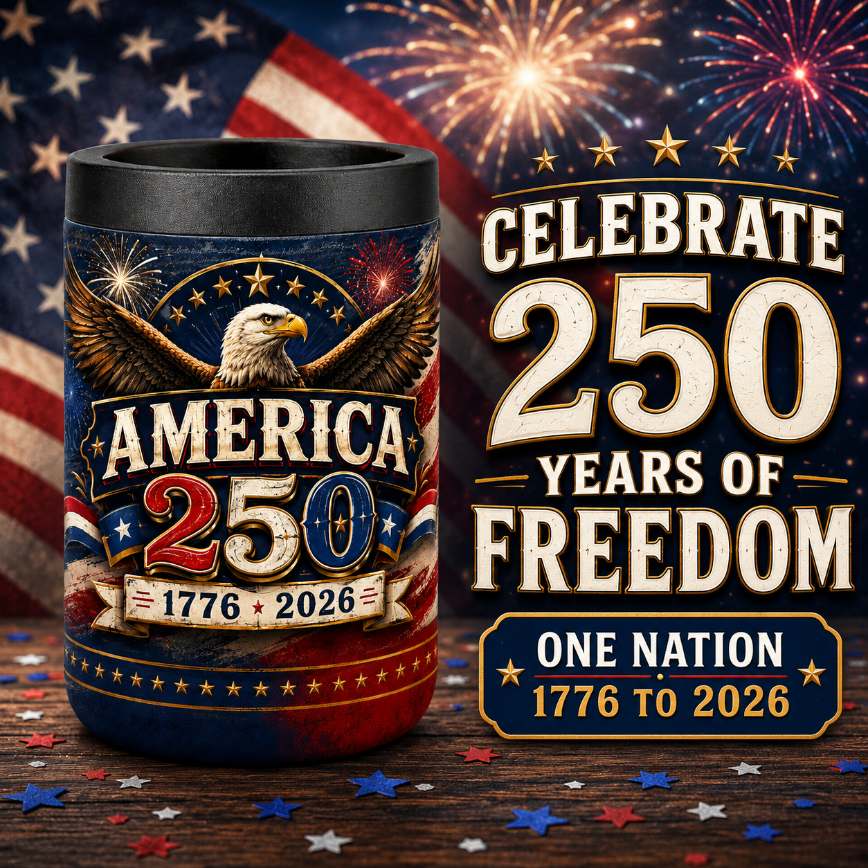 America 250 Polar Camel Beverage Holder | Patriotic Eagle Can Cooler