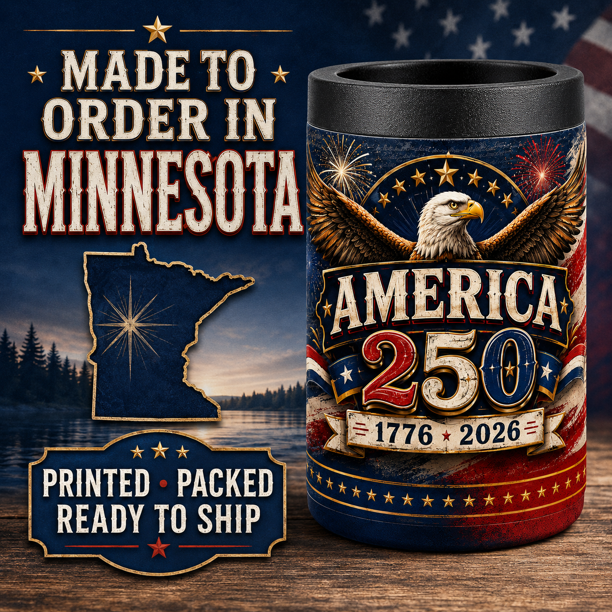 America 250 Polar Camel Beverage Holder | Patriotic Eagle Can Cooler