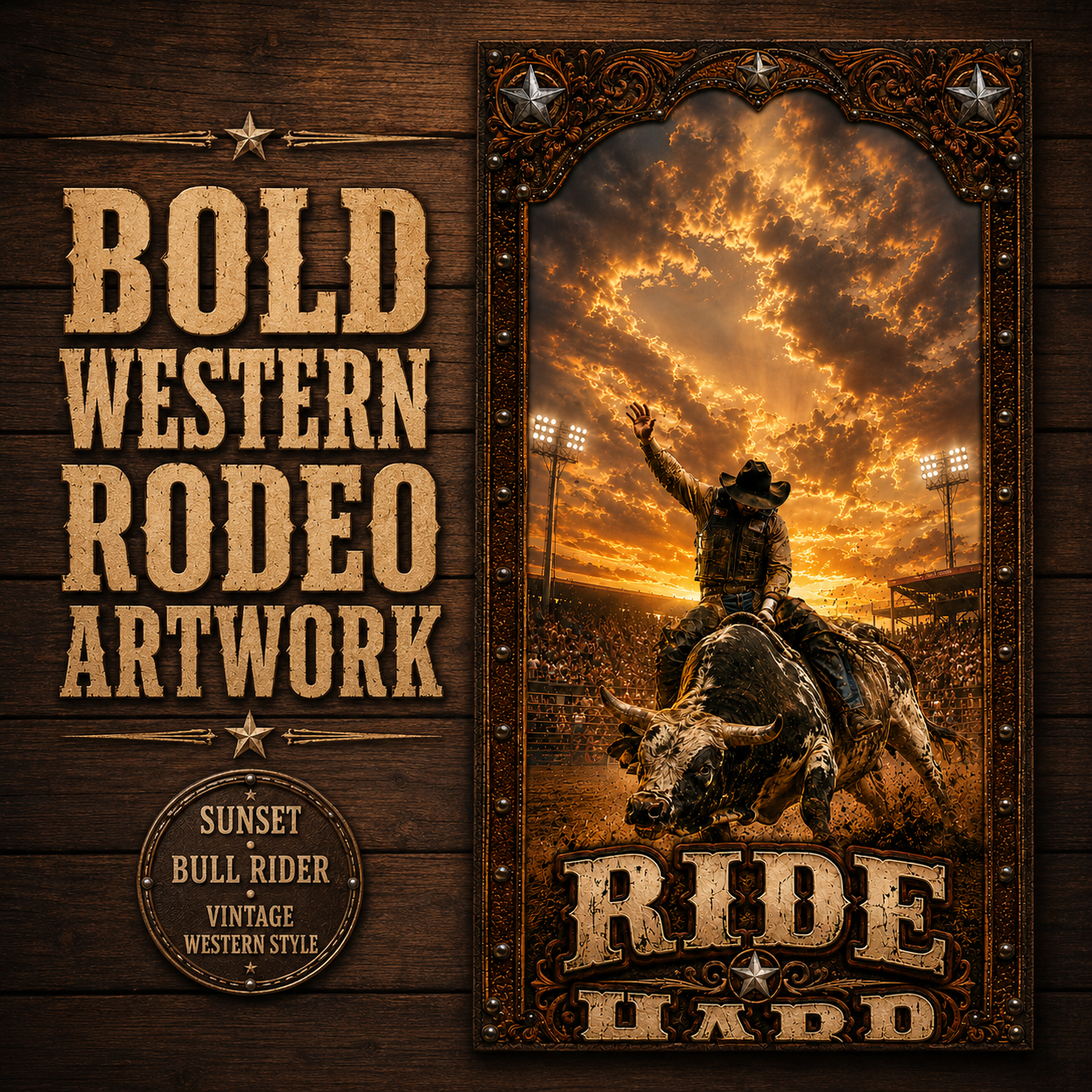 Ride Hard Rodeo Bull Riding Cornhole Board Wrap Set