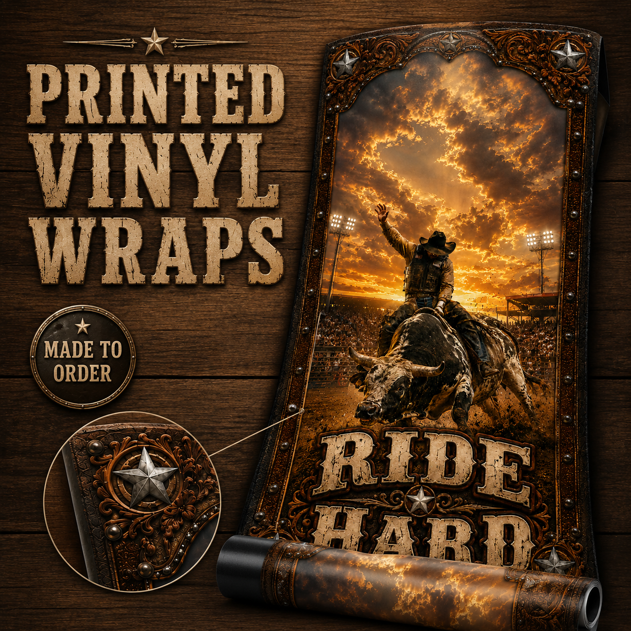 Ride Hard Rodeo Bull Riding Cornhole Board Wrap Set