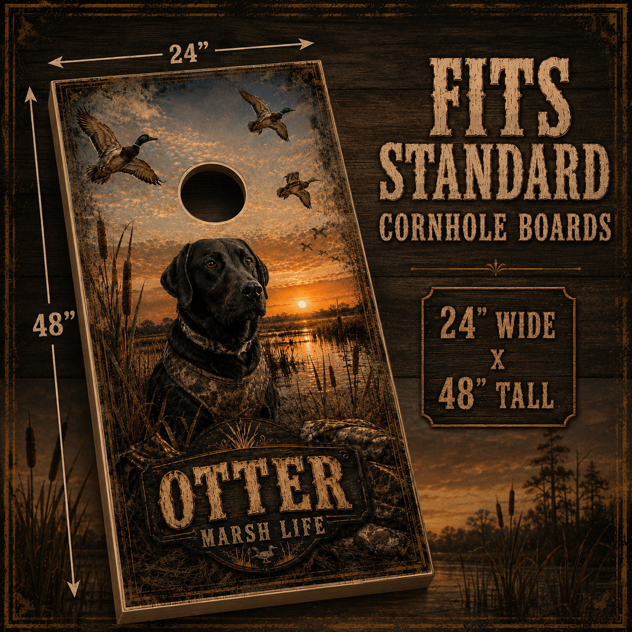 Custom Dog Marsh Life Cornhole Board Wrap Set Duck Hunting