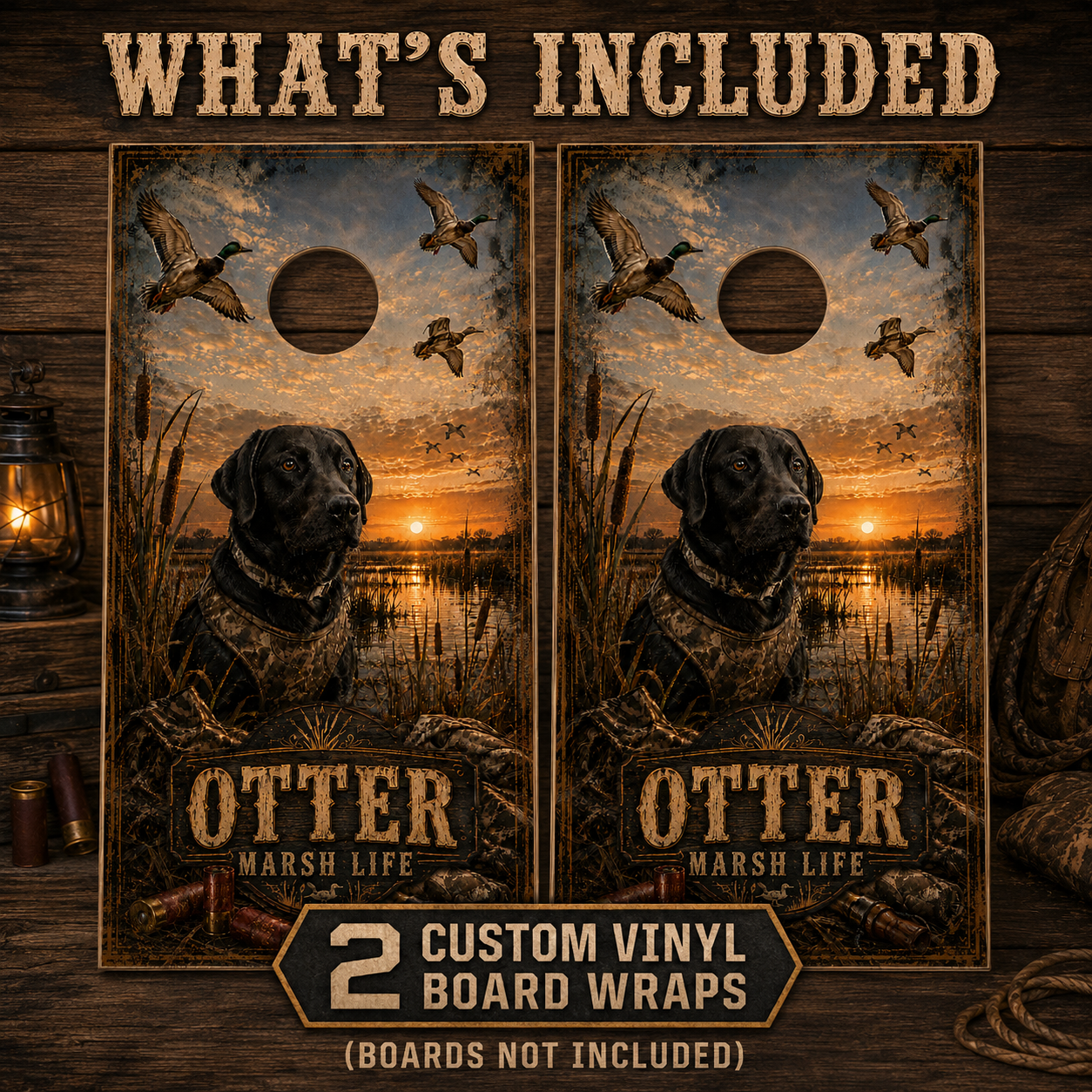 Custom Dog Marsh Life Cornhole Board Wrap Set Duck Hunting