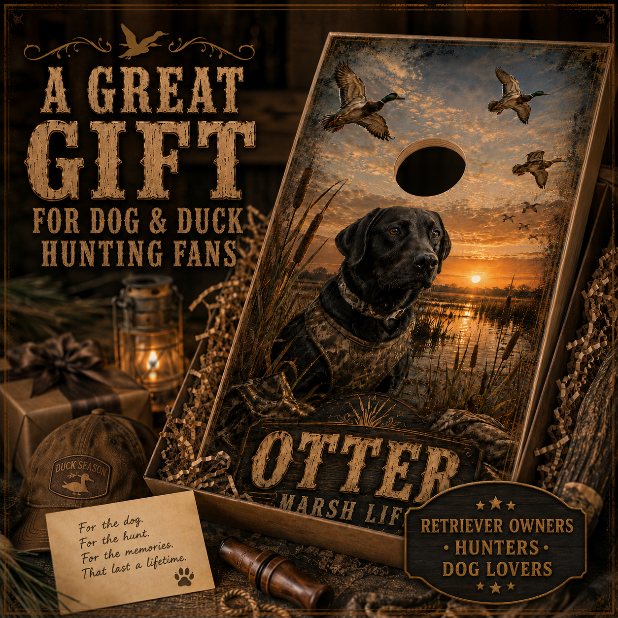 Custom Dog Marsh Life Cornhole Board Wrap Set Duck Hunting