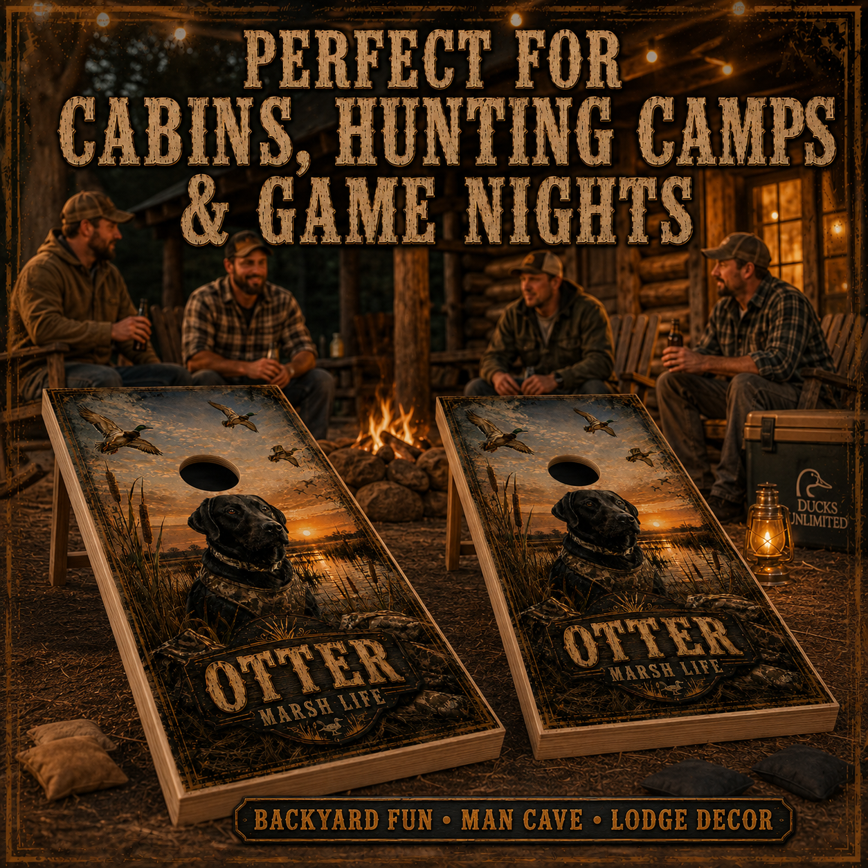 Custom Dog Marsh Life Cornhole Board Wrap Set Duck Hunting