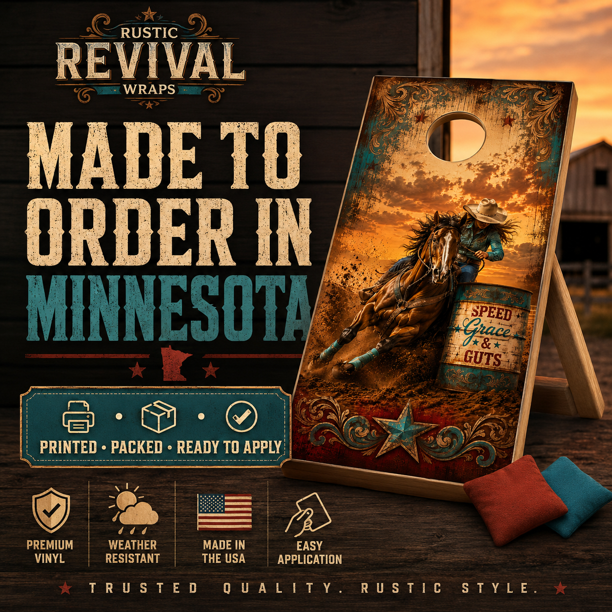Barrel Racing Cornhole Board Wrap Set | Western Horse Racing Vinyl Wraps