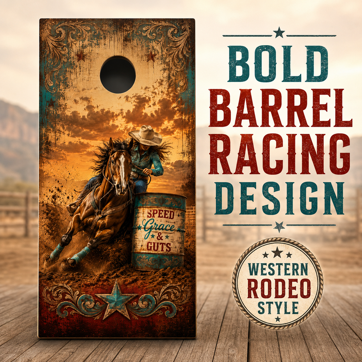 Barrel Racing Cornhole Board Wrap Set | Western Horse Racing Vinyl Wraps