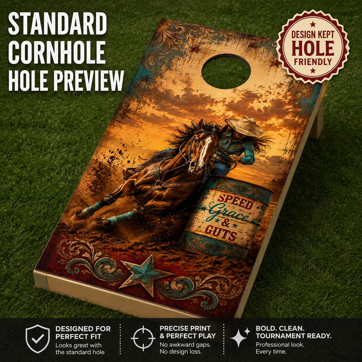 Barrel Racing Cornhole Board Wrap Set | Western Horse Racing Vinyl Wraps