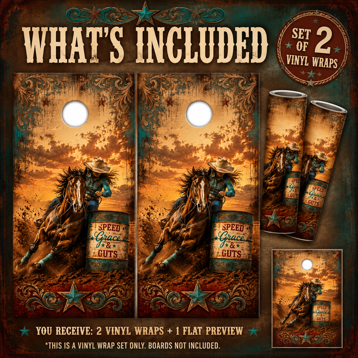 Barrel Racing Cornhole Board Wrap Set | Western Horse Racing Vinyl Wraps