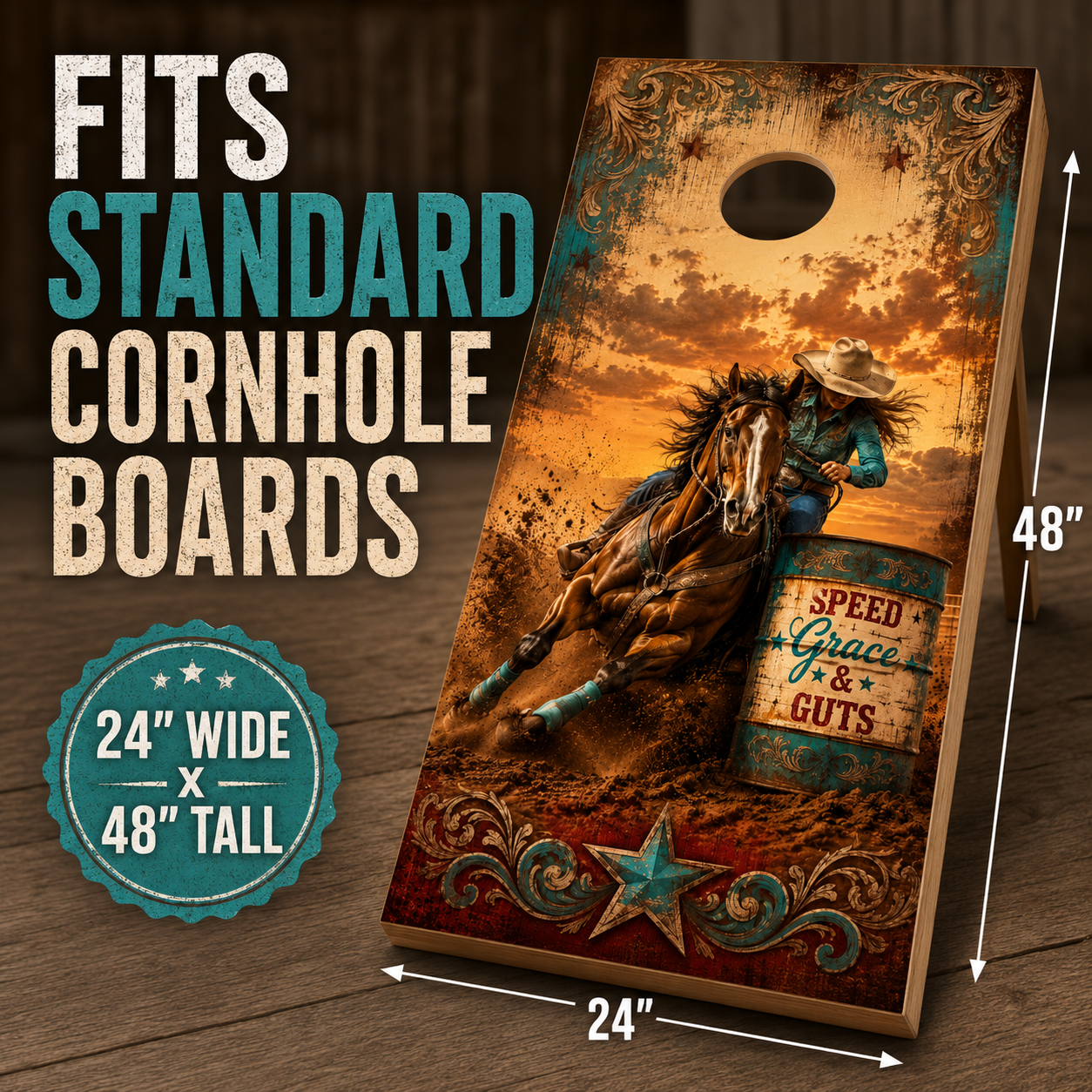 Barrel Racing Cornhole Board Wrap Set | Western Horse Racing Vinyl Wraps