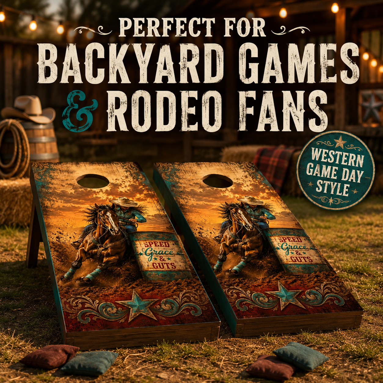 Barrel Racing Cornhole Board Wrap Set | Western Horse Racing Vinyl Wraps