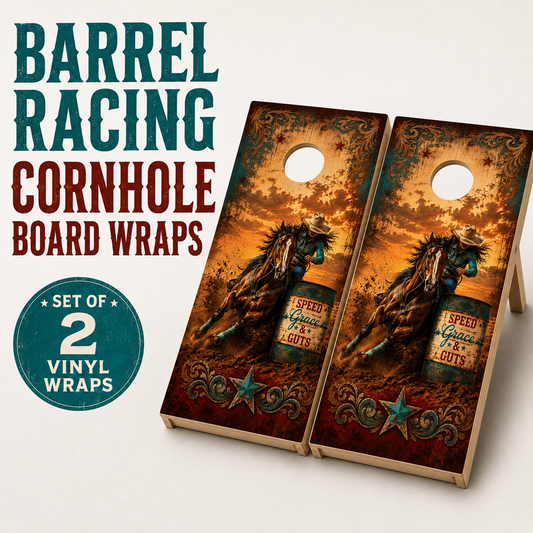 Barrel Racing Cornhole Board Wrap Set | Western Horse Racing Vinyl Wraps