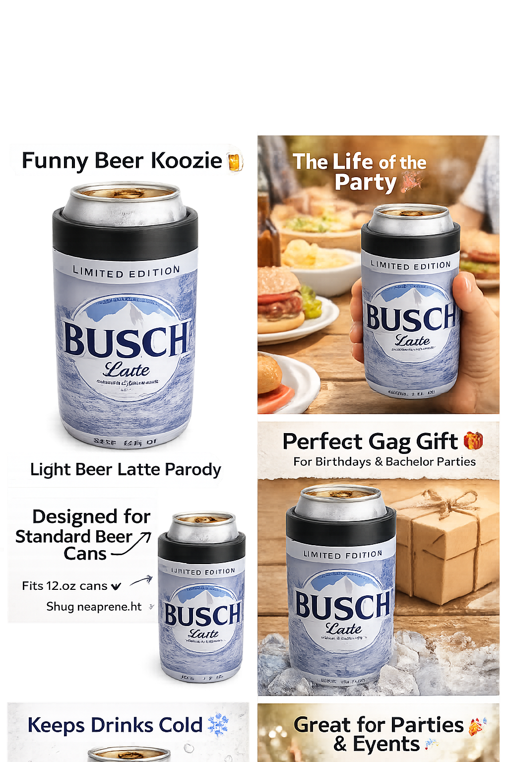 Busch Latte Can Cooler – Insulated Stainless Steel Beer Holder – 12 & 16 oz Koozie – Funny Gift for Dad, Tailgates & Parties