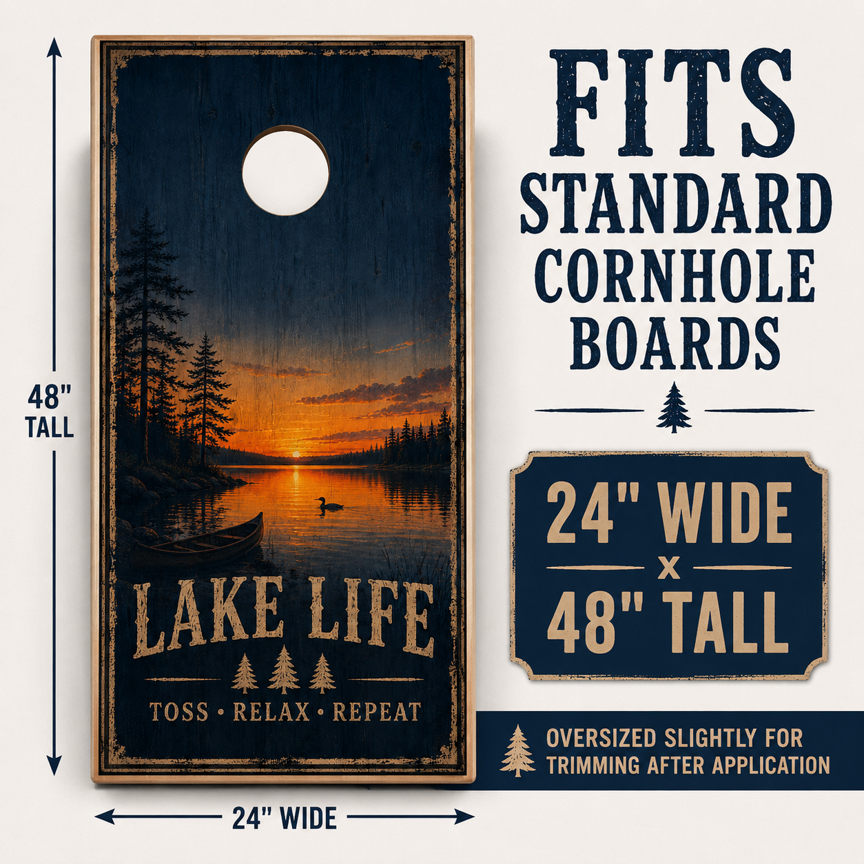 Lake Life Cornhole Board Wraps – Set of 2 Rustic Cabin Sunset Vinyl Wraps