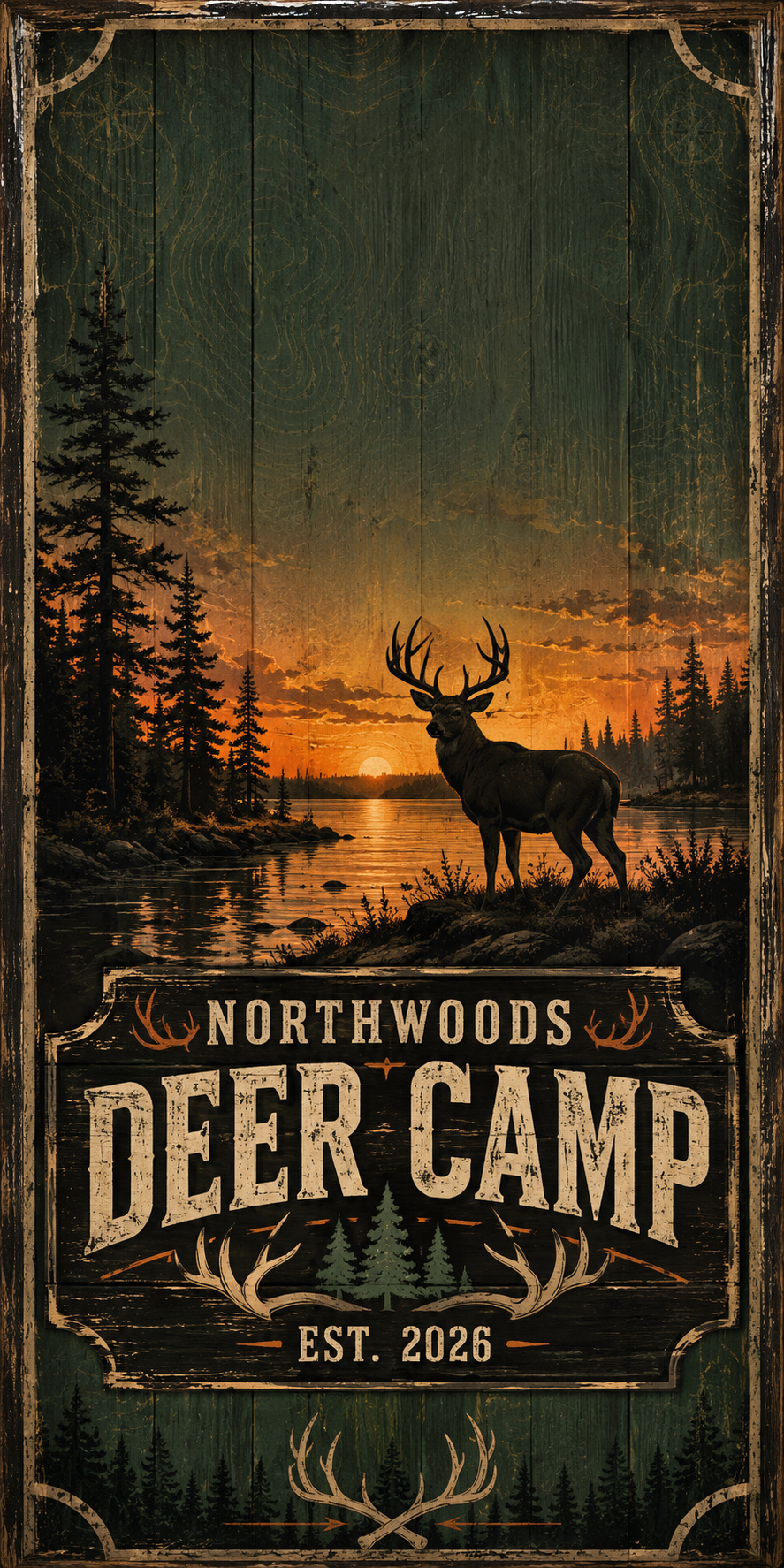 Custom Northwoods Deer Camp Cornhole Board Wraps – Set of 2 Rustic Hunting Vinyl Wraps