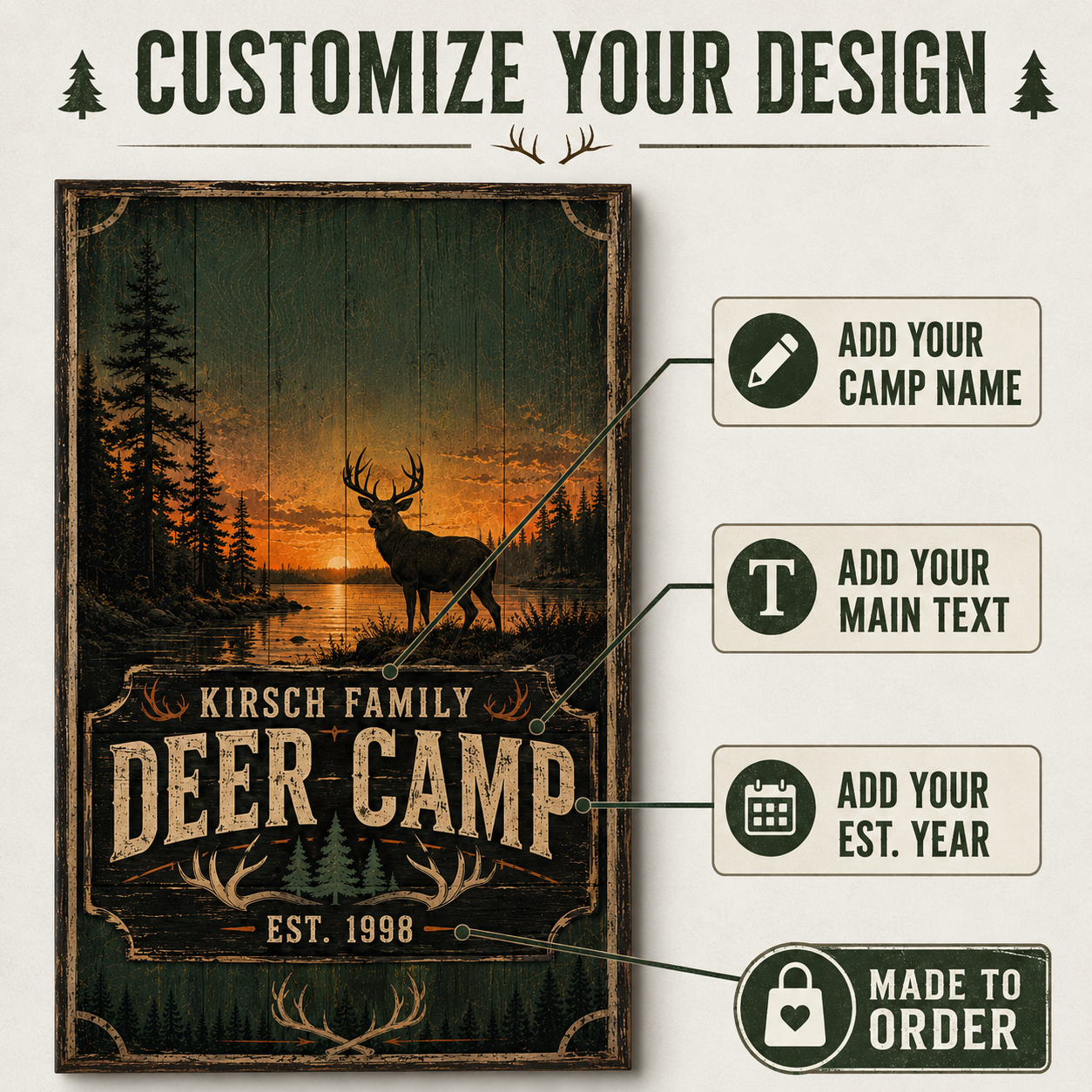 Custom Northwoods Deer Camp Cornhole Board Wraps – Set of 2 Rustic Hunting Vinyl Wraps