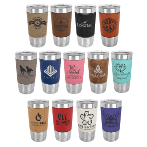 20 oz. Laserable Leatherette Tumbler with Clear Lid