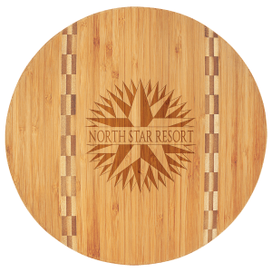Round Bamboo Cutting Board with Butcher Block Inlay -  11  3/4"