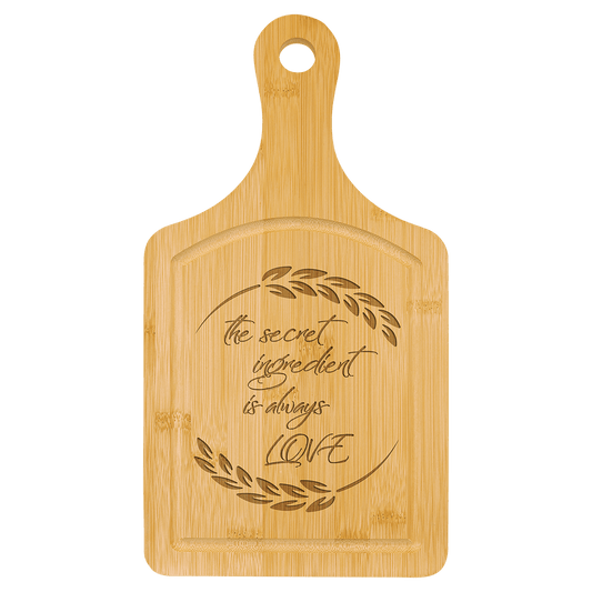Bamboo Cutting Board Paddle Shape with Drip Ring -   13 1/2" x 7"