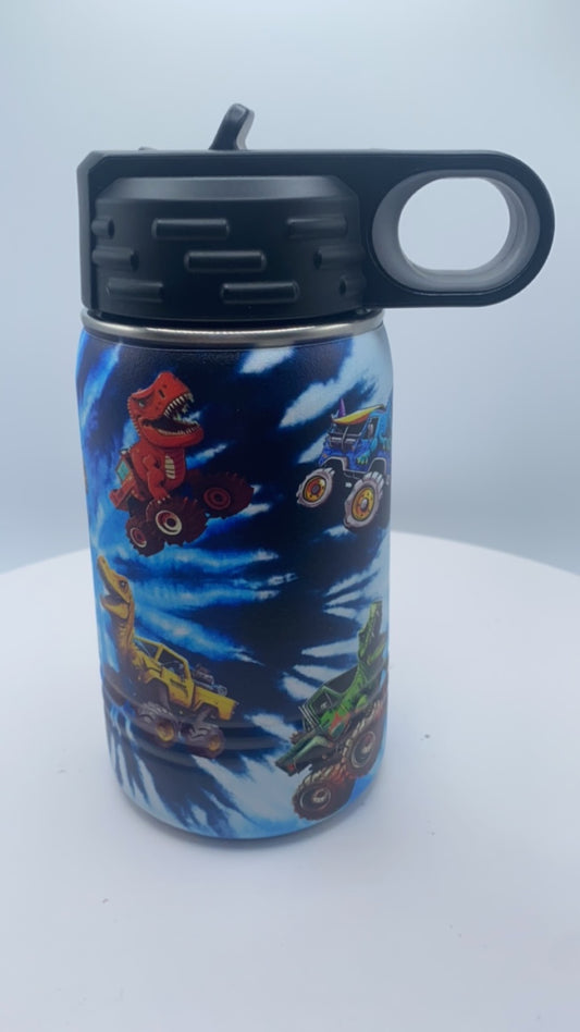 Dinosaur trucks - 12 oz Water Bottle - UV printed