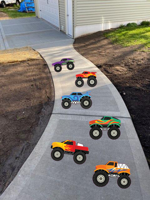Monster Truck Floor Decals – Set of 6 Peel & Stick Party Path Stickers
