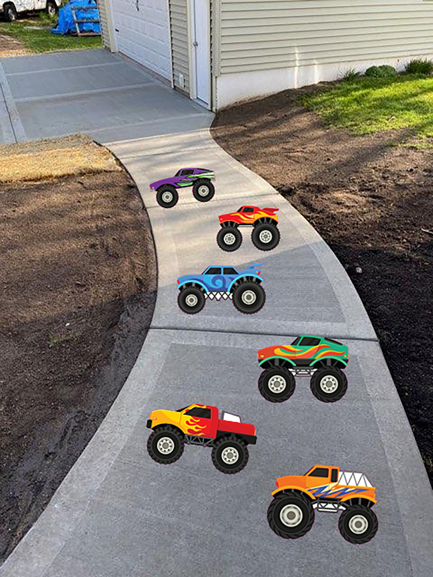 Monster Truck Floor Decals – Set of 6 Peel & Stick Party Path Stickers