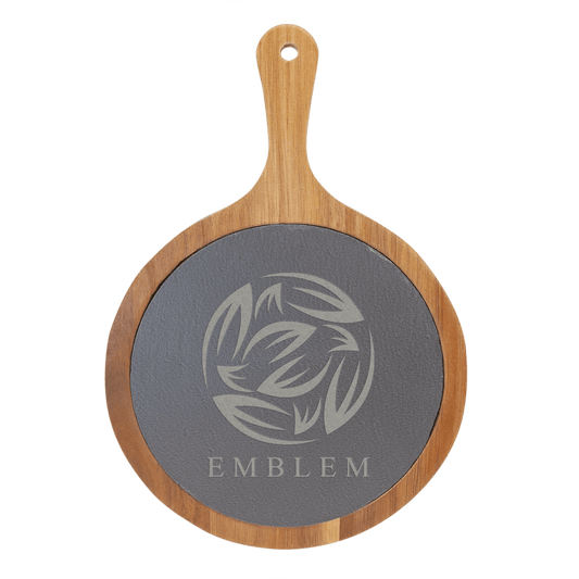 Round Acacia Wood/Slate Serving Board with Handle - 8 1/4" x 12 1/4"