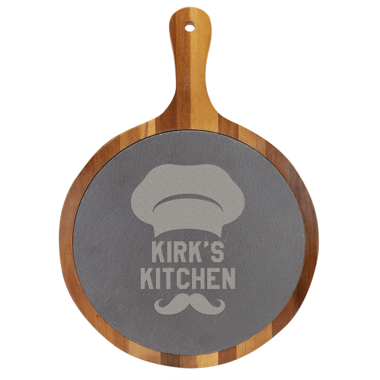 Round Acacia Wood/Slate Serving Board with Handle - 10 1/2" x 14 1/2"