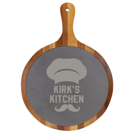 Round Acacia Wood/Slate Serving Board with Handle - 10 1/2" x 14 1/2"