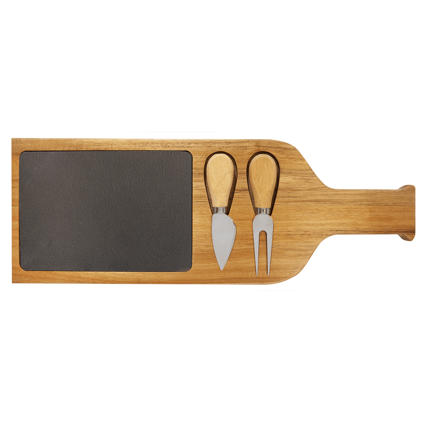 Acacia Wood/Slate Serving Board with Two Tools - 17 1/2" x 6"