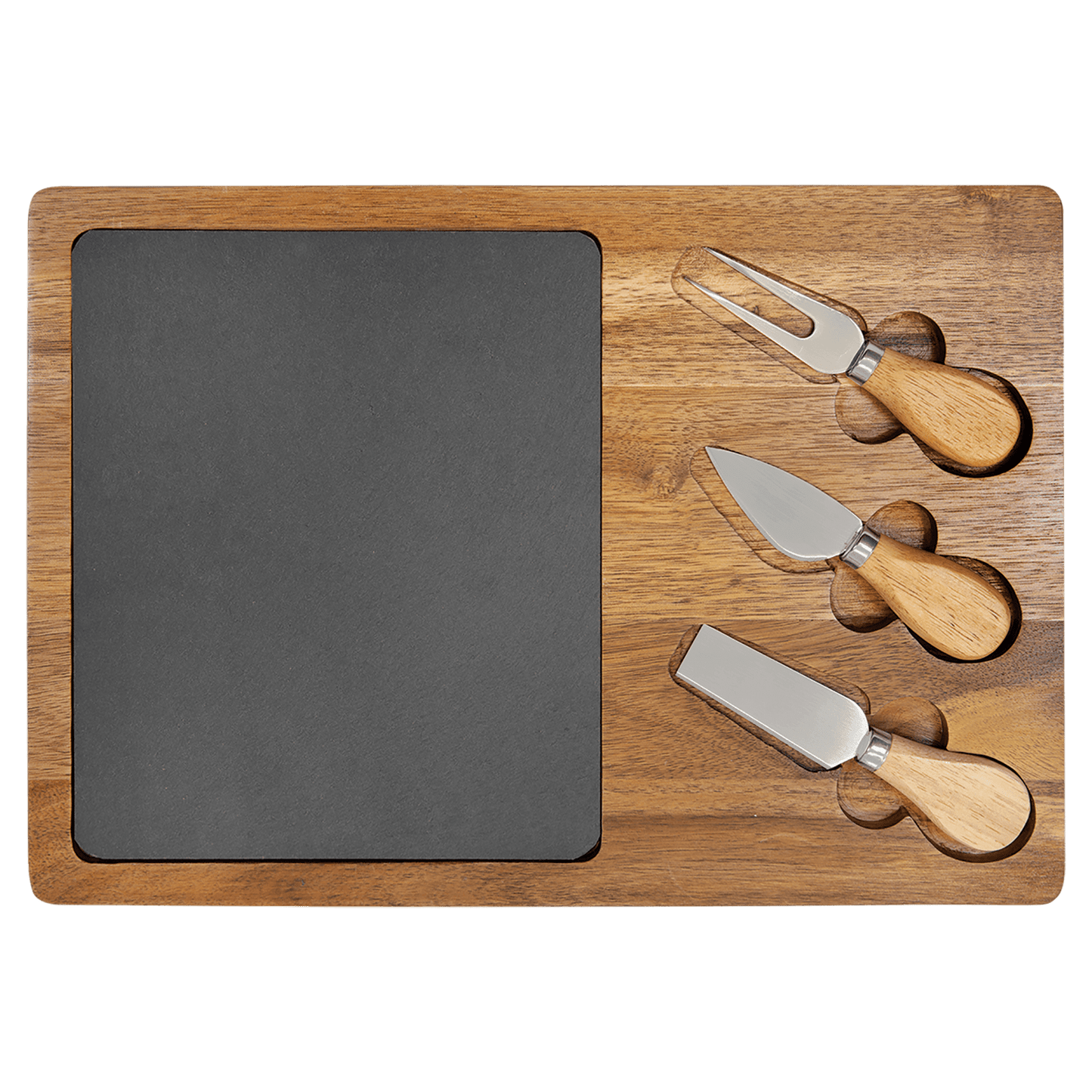 Acacia Wood/Slate Rectangle Cheese Set with Three Tools - 13 3/4" x 9 3/4"