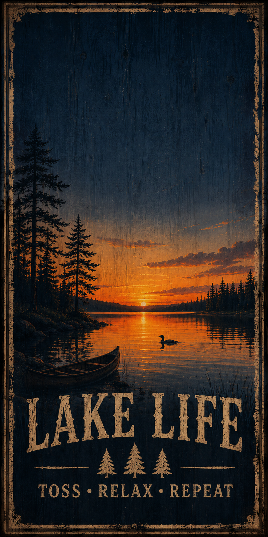 Lake Life Cornhole Board Wraps – Set of 2 Rustic Cabin Sunset Vinyl Wraps